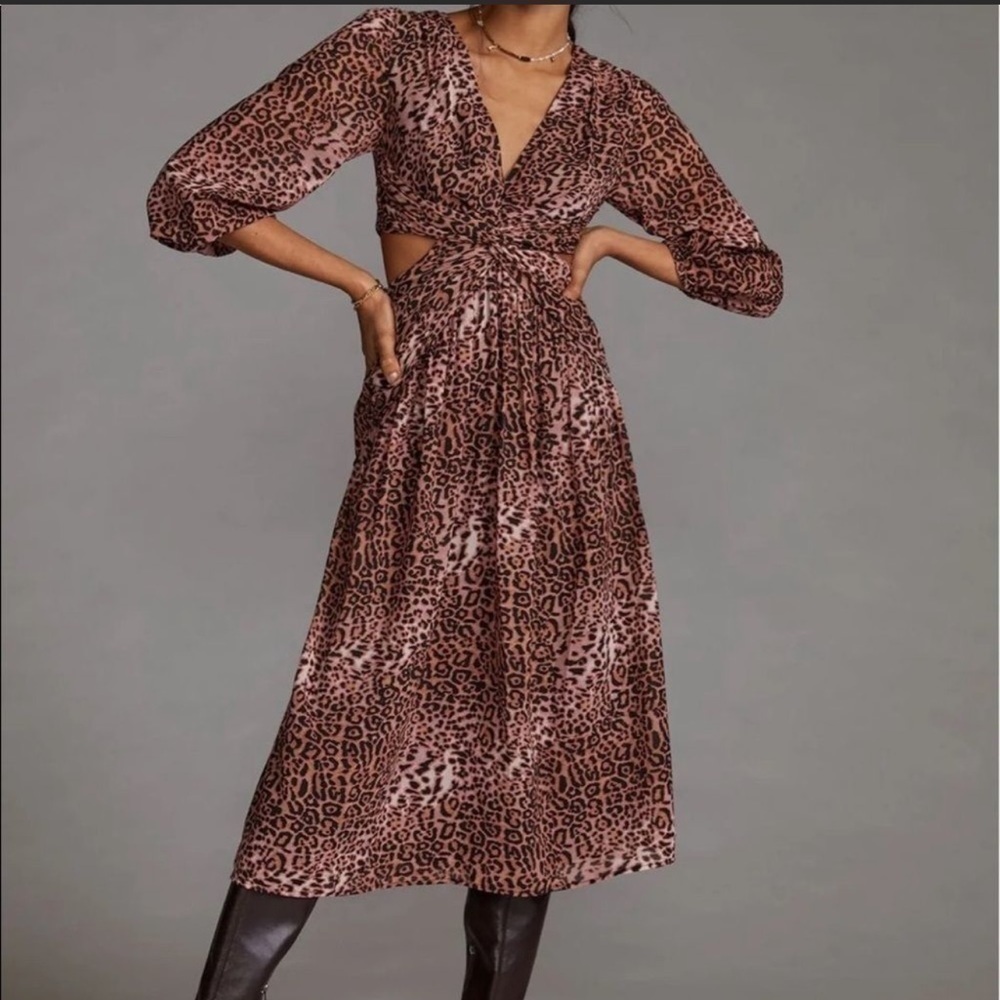 Anthropologie Ranna Gill Leopard Cut-Out Midi Dress size small new with tags